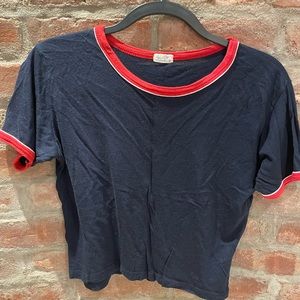 Brand Melville Navy Cotton Crop Top, Size M, Red trim